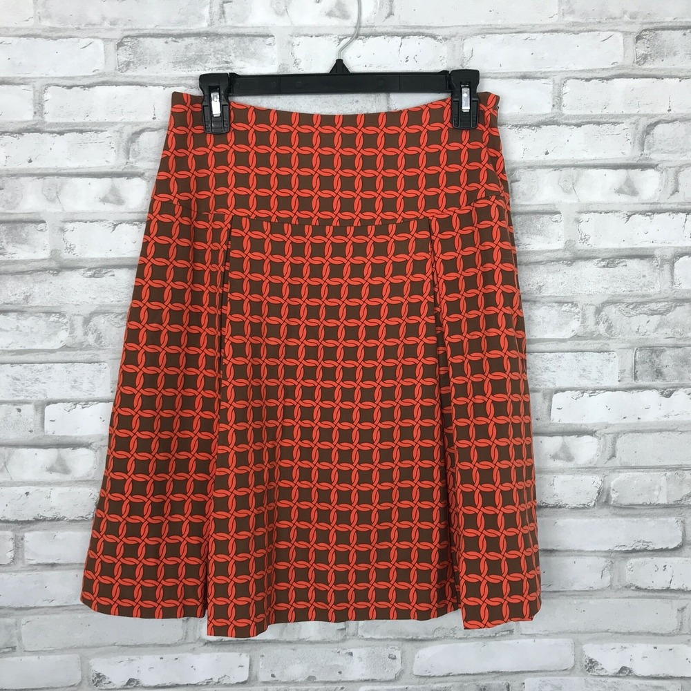 J McLaughlin Skirt Womens 0 Brown Orange Pleated A Line Geometric Silk Wool‎